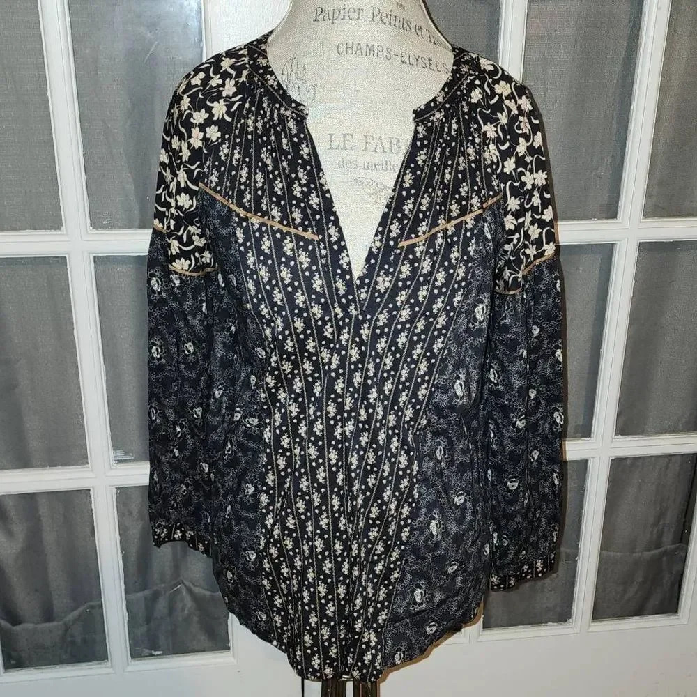 Paige Womens Black & Mocha Bisque‎ Multi Julienne Blouse Medium